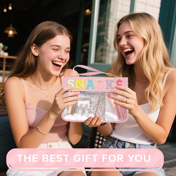 Siwara Snack Bags Clear Pouch Travel Makeup Bag Chenille Letter Bags for Zipper Pouch Clear Cosmetic Bag Clearly Tote Bag Makeup Travel Bags for Women - Image 5