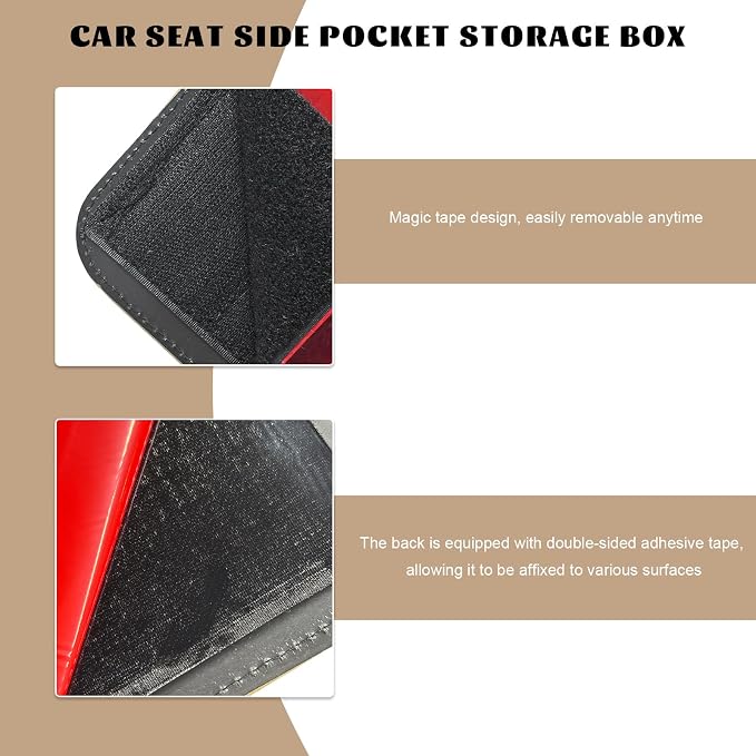 Car Seat Side Pocket Organizer, Multifunctional Auto Console Door Window Side Pocket Seats Storage Pouch, Leather Seat Gap Filler Organizer Pen Phone Holder for Most Vehicles (Beige) - Image 3