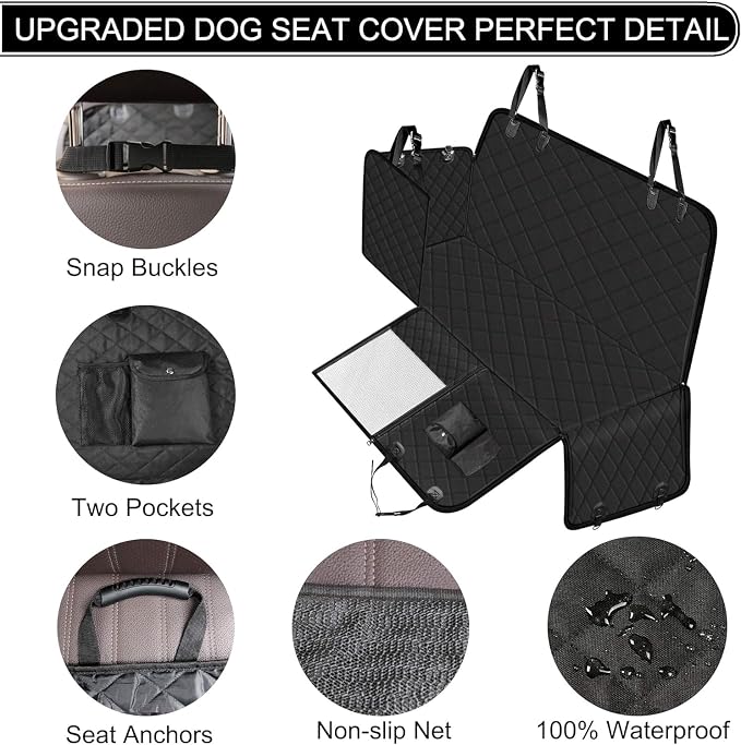 Dog Car Seat Cover, Waterproof Nonslip Pet Seat Cover for Back Seat with Storage Pockets Mesh Visual Window, Scratch Proof Pet Dog Seat Cover Hammock for Cars Trucks and SUVs, XL-Black - Image 4