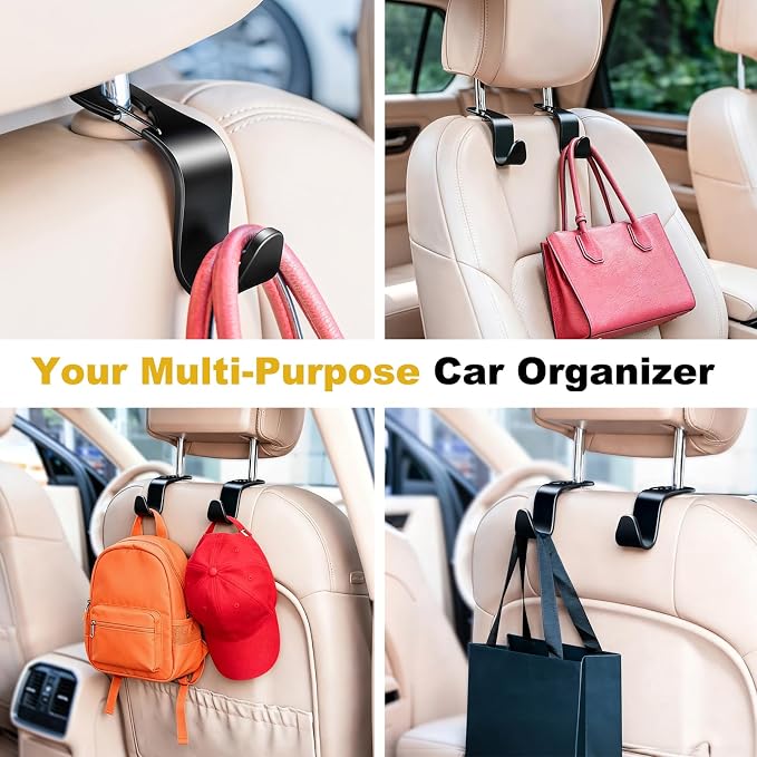 4 Pack Car Back Seat Headrest Hook Hanger for Purse Grocery Bag Handbag Hat, Purse Hook for Car with Clip - Image 3