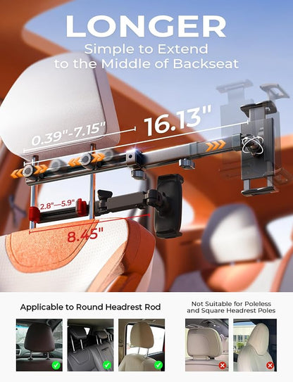 LISEN iPad Holder for Car Tablet Mount, Road Trip Essentials Kids Back Seat | Car Accessories for Women Interior Kit Organizer Back Seat, Toddler Travel Essential for Car Trip, iPad Car Mount Headrest - Image 8