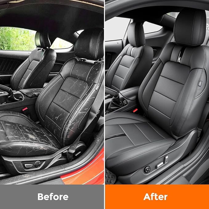 DrCarNow Seat Covers for Ford Mustang 2015-2026 Coupe/Fastback Hardtop | Full Set, Custom Fit, Faux Leather Car Seat Covers, Factory-Look, Waterproof, Interior Protector Accessories, Carbon Fiber - Image 4