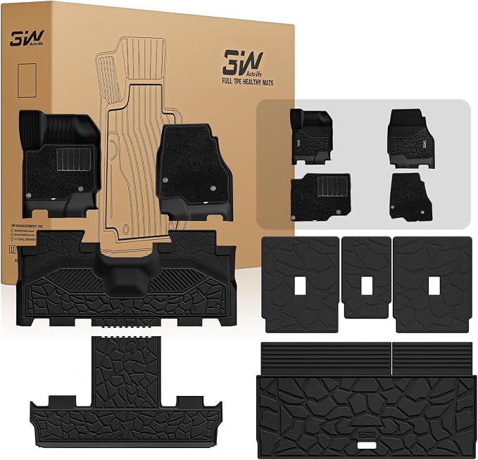 3W Floor Mats (with Front Carpets) for 2025-2026 Ford Expedition Standard | Only Standard 7 Seats, Easy Clean 100% TPE All Weather Custom Fit for Expedition Car Liners,Full Protection Mats, Black by 3W