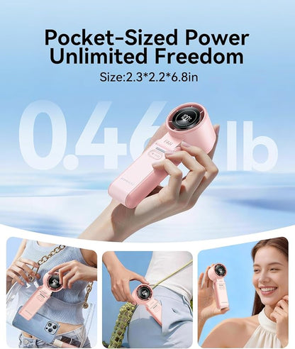 KIMMOO 3-in-1 Portable Handheld Turbo Fan-100 Speeds,Powerful 20000 RPM, 12Hrs Cooling, LED Display, 120° Rotation, USB Rechargeable Mini Hand Held Personal Fan for Travel Makeup Outdoor Indoor, Pink - Image 7