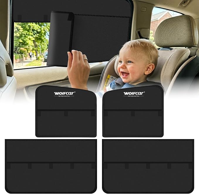 Wolfcar Car Window Shades for Baby, 2 in 1 Magnetic Sun Shade for Rear Side Windows with Hook-and-Loop – Full Sun & UV Protection, Car Curtains for Back Seat Napping & Breastfeeding Privacy, 2 Pcs - Image 7