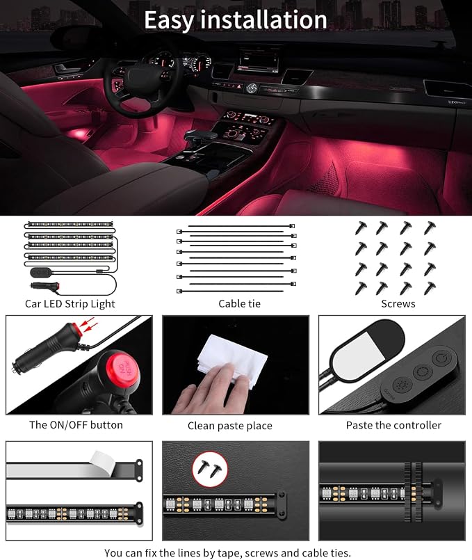 Govee Car LED Lights, RGB Smart Car Interior Lights, App Control | DIY Mode and Music Mode, 2 Lines Design LED Lights for Cars with Car Charger, 12V - Image 8