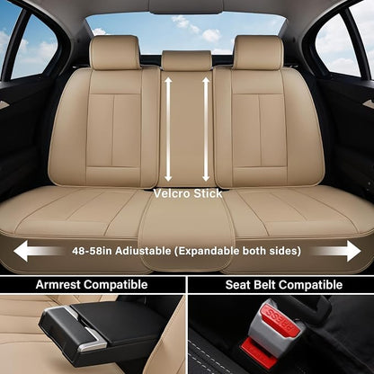 Car Seat Covers Full Set, Beige Seat Covers for Cars, Automotive Seat Covers, Waterproof Nappa Leather Front Seats and Back Car Seat Protector, Universal Fit for Most Cars SUV Trucks - Image 5