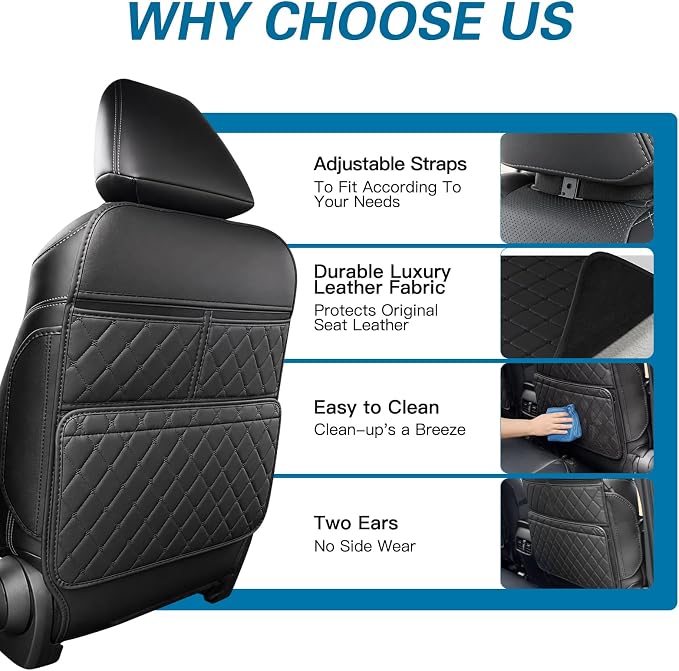 Anti-Kick Mats Seat Back Protector,Back Car Seat Protector Cover for Kids Feet with Storage Organizer,Protect Against Dirt and Scuffs,2 Pack (Black) - Image 2
