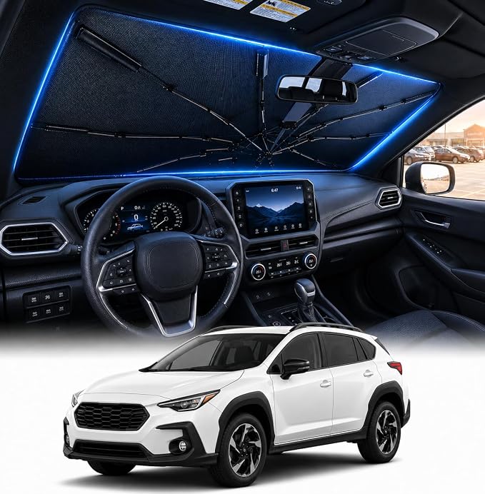 [2026 Upgraded] DooGooCoo Windshield Sun Shade Umbrella for Subaru Crosstrek 2018-2025 2026 [100% Sunlight Blocked, Cooling Ice Crystal] Sunshade for Car Windshield for Crosstrek Sun Shade. by DooGooCoo