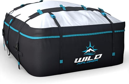 Rooftop Cargo Carrier 19 Cu Ft, Waterproof Soft Shell Roof Bag | Heavy Duty Car Top Luggage Cargo Bag with Patented Door Hooks, Protective Mat and Storage Bag (47 x 35 x 20 in, XL) by WildXplorer