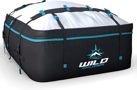 Rooftop Cargo Carrier 19 Cu Ft, Waterproof Soft Shell Roof Bag | Heavy Duty Car Top Luggage Cargo Bag with Patented Door Hooks, Protective Mat and Storage Bag (47 x 35 x 20 in, XL) by WildXplorer