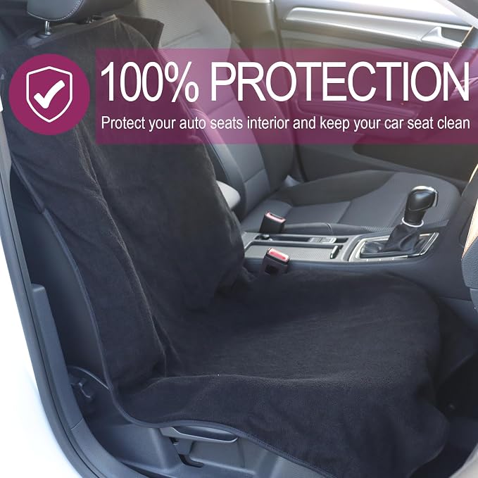 Car Seat Towel Covers Front Seats Protector for Gym and Workout, Automotive Washable Driver Cars Seat Sweat Cover for Dog, Compatible with Tesla Model Y Juniper/3/X/S (Fleece Black, 1Pcs) - Image 7