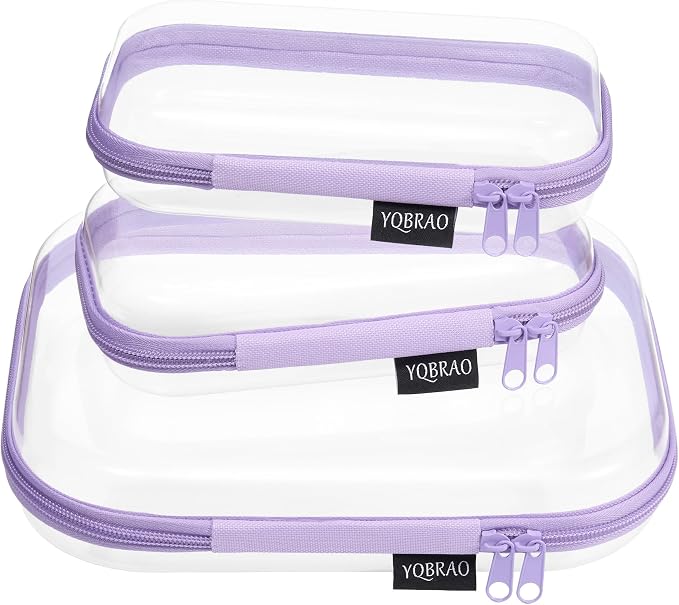 YQBRAO Clear Hard Shell Organizer Cases, 3-Pack, Purple | Rigid 1.2 mm PET organizers with multi-size design for cosmetics, travel storage, and everyday essentials by Unknown