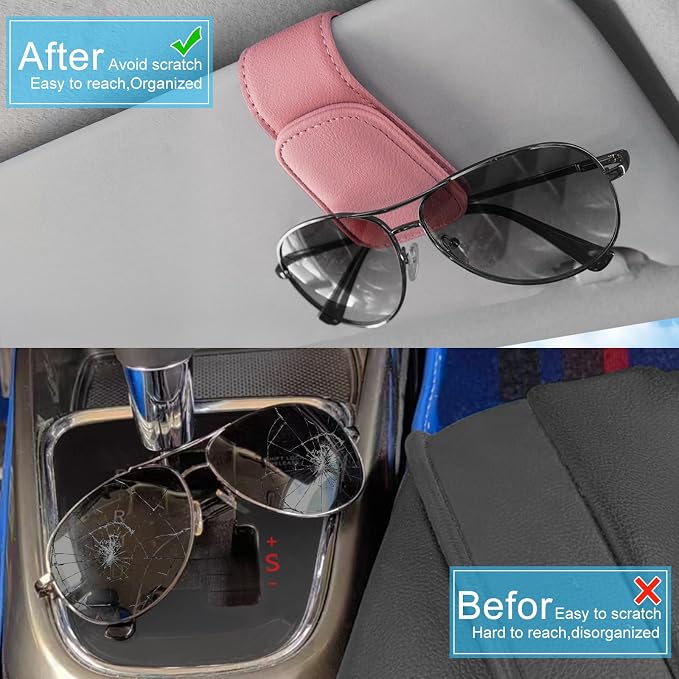 TCJJ Sunglasses Holders for Car Visor,Car Magnetic Glasses Holder Leather Sunglasses Clip and Ticket Card Clip Suitable for Car Interior Visor and Different Size Eyeglasses(Pink/2) - Image 5