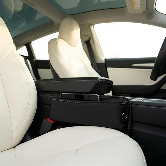 Car Seat Gap Organizer | PU Leather Seat-Side Storage Pocket with Cable Port | Fits Most Cars, SUVs and Trucks | Black - Image 2