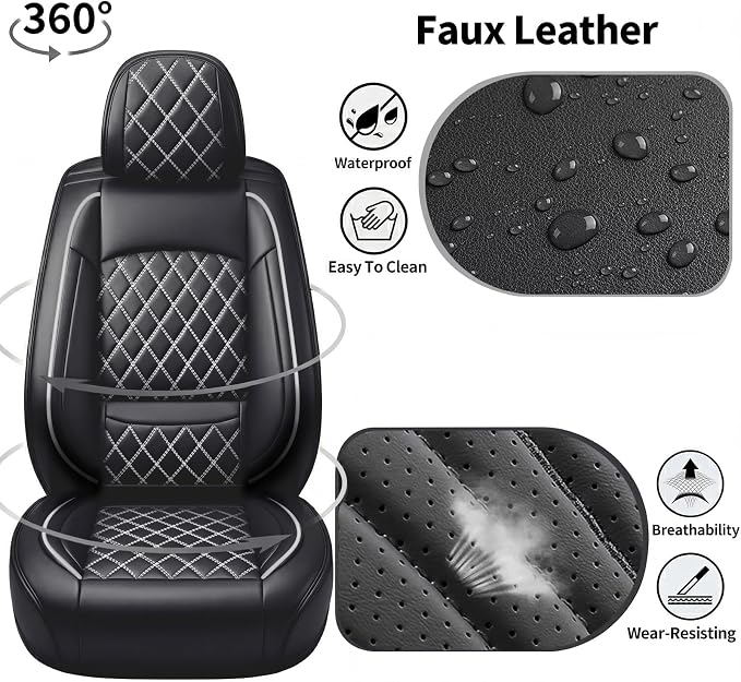For Subaru Impreza 2012-2025 2026 Car Seat Covers, Full Set, Whiteline | Luxury Full Coverage Leather Seat Protectors, Waterproof Breathable, Non-Slip, Easy to Install, Airbag Compatible, All-Season - Image 6
