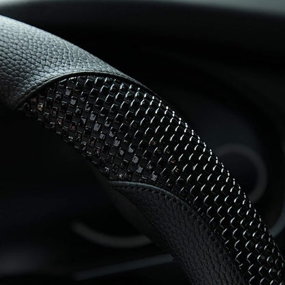 Steering Wheel Cover with Microfiber Leather for Car Truck SUV 15 inch (Black) - Image 3