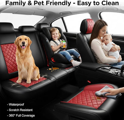 Fit for 4Runner Car Seat Covers Compatible with Toyota 4Runner 2003-2026(Only for 5 Seats Version) - Waterproof Leather Seat Cushions Protector, Airbag Compatible, Full Set (Red) - Image 3