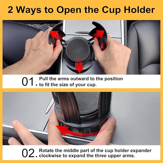 Cup Holder Expander, Automatic Car Cup Holder Expander Holds Large Water Bottles, for Yeti, Stanley, Owala Travel Tumbler & Mugs, Adjustable Arms & Extendable Base Insert Accessories (CH03T, 2PACK) - Image 8