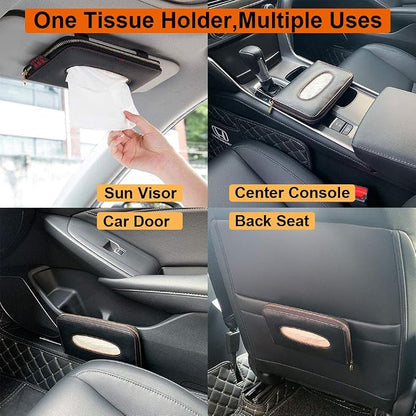 Car Tissue Holder, Sun Visor Tissue Holder, Car Visor Napkin Holder, PU Leather Backseat Tissue Case Holder for Auto Vehicle with Zipper (Black) - Image 5