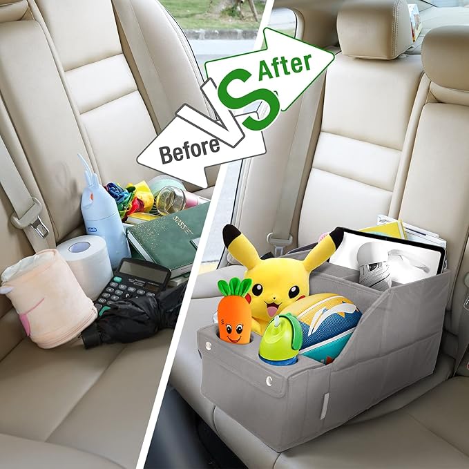 MULISOFT Car Backseat Organizer with 11 Pockets & 2 Cup Holders, Pure Gray | Made from durable Oxford fabric with a waterproof surface, anti-slip buckles, and a foldable design for easy storage. - Image 4