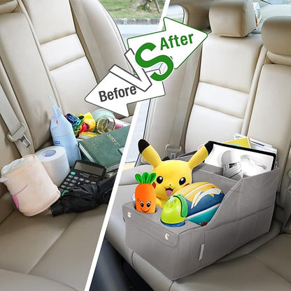 MULISOFT Car Backseat Organizer with 11 Pockets & 2 Cup Holders, Pure Gray | Made from durable Oxford fabric with a waterproof surface, anti-slip buckles, and a foldable design for easy storage. - Image 4