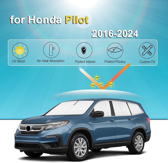 KMF 8pcs Thicken Sun Shades for Honda Pilot 2016-2022 2023 2024 Accessories, Custom Fit Full Car Window Covers Sunshade for Windshield Side Rear, UV Block and Blackout Privacy for Camping Outdoor - Image 5