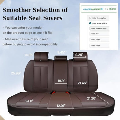 Coverado Rear Seat Covers for Cars, Back Seat Protector, Brown Back Seat Cover for Kids, 3-Pieces Waterproof Car Seat Cushion Nappa Leather Seat Cover for Back Seat Universal Fit for Most Cars - Image 3