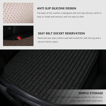 Car Seat Cover for Front Seats, Comfortable Linen Seats Cushion Pad Mat with Storage Pockets, Anti-Slip Breathable Bottom Front Seat Cover Protector for SUV Truck Van (Black) - Image 3