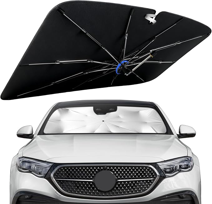 Windshield Sun Shade for Benz E-Class 2016-2026 with 360° Rotating Shaft | Custom Fit Umbrella Sunshade for UV Blocking, Interior Heat Protection, Easy Storage, UPF 50+ Cool Windshield Cover by Lonyaqui
