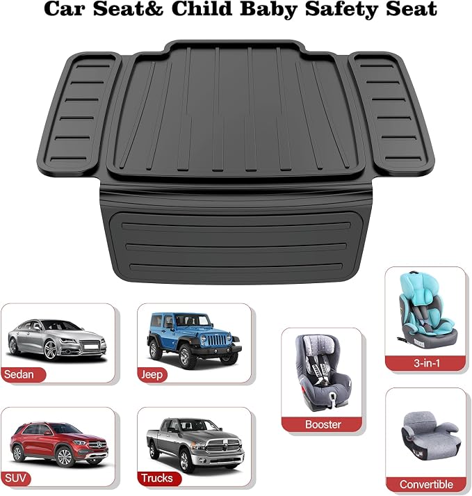 insefocc TPE Car Seat Protector for Child Car Seat, Waterproof Anti‑Slip No Imprints Car Seat Cover, Universal Booster Seat Protector for Baby & Pet, BPA‑Free Under Seat Car Mat（Black 2pc） - Image 7
