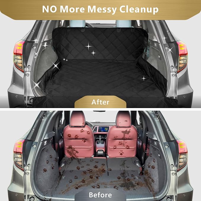 F-color SUV Cargo Liner for Dogs - Trunk Cover with Bumper Flap Protector | Water Resistant Pet Cargo Cover with Non-Slip Mat, Dog Car Seat Cover Prevents Scratches Pet Hair Mud Dirt for Midsize SUVs - Image 3