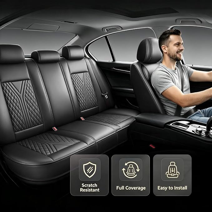 for Subaru Legacy 2008-2026 Car Seat Covers, Full Set, Black | Luxury Full Coverage Leather Seat Protectors, Waterproof Breathable, Non-Slip, Easy to Install, Airbag Compatible, All-Season - Image 2