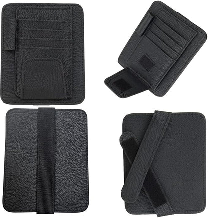 Small Leather Sun Visor Organizer for Car and Truck - Sunglass Holder, Card Sleeve Pocket, Document Holder for Registration, Driving License, Insurance, Pen, Chapstick - Image 4