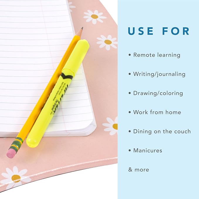 LAPGEAR MyStyle Lap Desk – Pink Daisy, Fits 15.6” Laptops | Dual-Bolster Microbead Cushion, Built-In Carry Handle, Ergonomic Curved Front Edge - Image 4