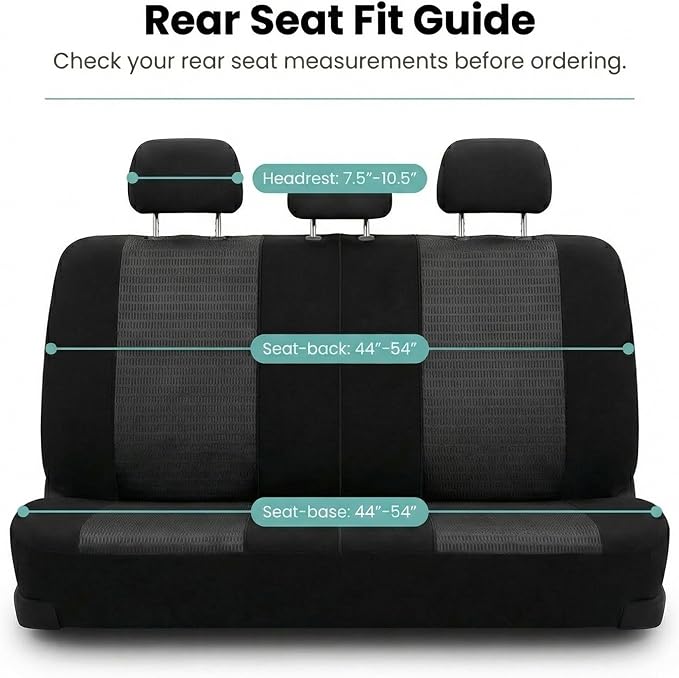 FH Group Universal Car Seat Covers Rear Set for SUV Truck Sedan Vans | 3D Textured Breathable Fabric Seat Cover Set with Airbag Compatible Split Bench Protector Interior Upgrade - Black - Image 7