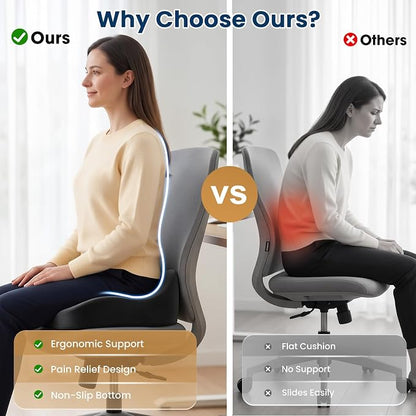 BlissTrends Memory Foam Seat Cushion for Office Chair & Car Seat, Black | Ergonomic Tailbone & Sciatica Support with Removable Velvet Cover for Pressure Relief and Long Sitting Comfort, 3.3" Thick - Image 9