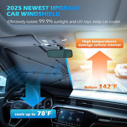 [2026 Upgrade] FLORICH Windshield Sunshade Umbrella Foldable Car Windshield Sun Shade Cover, [Nano-Ice-Crystal Coatings] Protect Interior from from UV Keep Car Cooler Large(61" L x 33" W) - Image 3