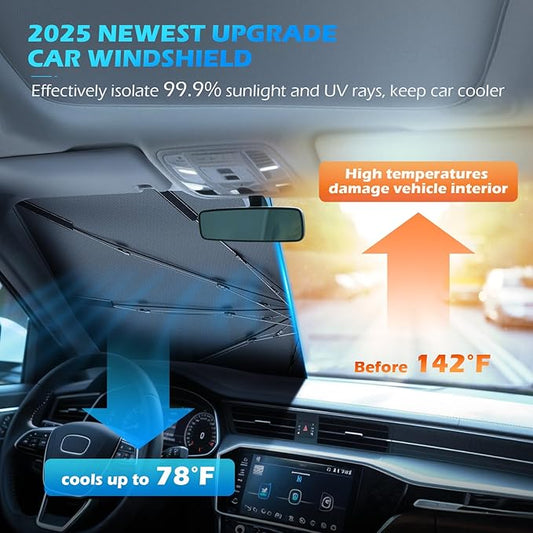 [2026 Upgrade] FLORICH Windshield Sunshade Umbrella Foldable Car Windshield Sun Shade Cover, Car Window Shades Protect Interior from UV Keep Car Cooler Medium(57" L x 33" W) - Image 2