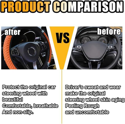JOYCOURT 15 Inch Bling Soft Leather Car Steering Wheel Cover, Orange | Colorful Rhinestones Design, Auto Elastic Protector for Women Girls, Crystal Diamond Car Accessories for Most Cars, SUVs - Image 3