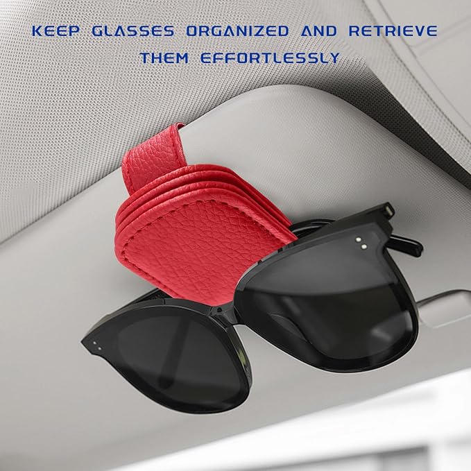 2 PCS Sunglass Holder for Car, Magnetic Leather Glasses Holder Auto Ticket Card Clip, Sun Visor Eyeglass Hanger Interior Accessories for Sedan Truck SUV, Car Accessories (Red) - Image 4