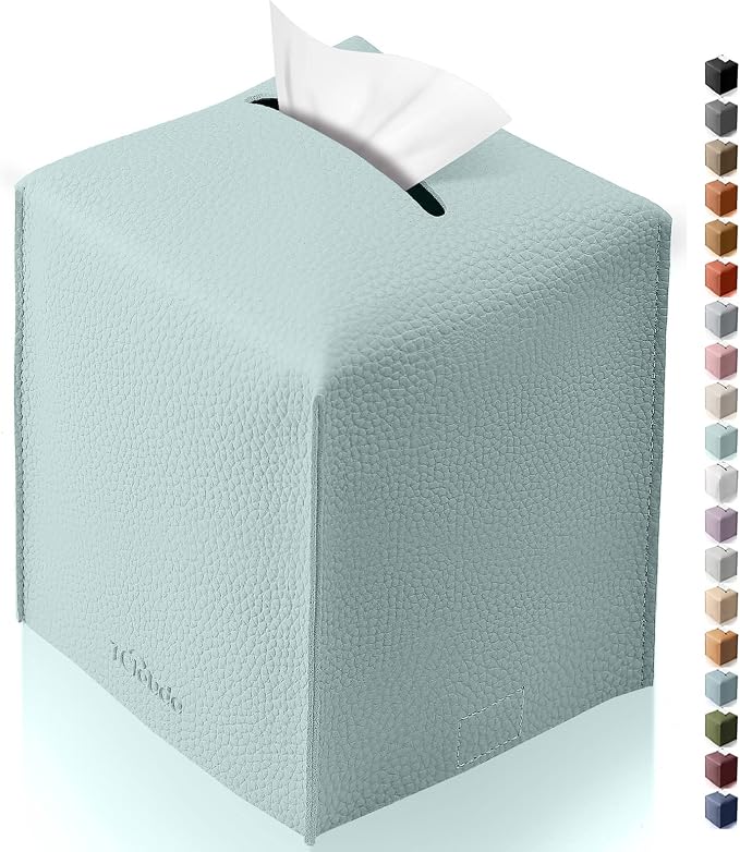 Tissue Box Cover for PU Leather, Modern Simple Solid Color Holder Square Tissue Bag, Ideal for Bathrooms,Office,Car,Outdoor Tent,Dining Table,5"X5"X5", Single Sky Blue by Tclouda