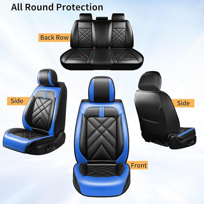 Rio Car Seat Covers Custom Fit for KIA Rio 2014-2026, Premium Full Coverage Leather Automotive Seat Protectors, All Seasons Waterproof Breathable, Airbag Compatible, Full Set Seats, Black-Blue - Image 8