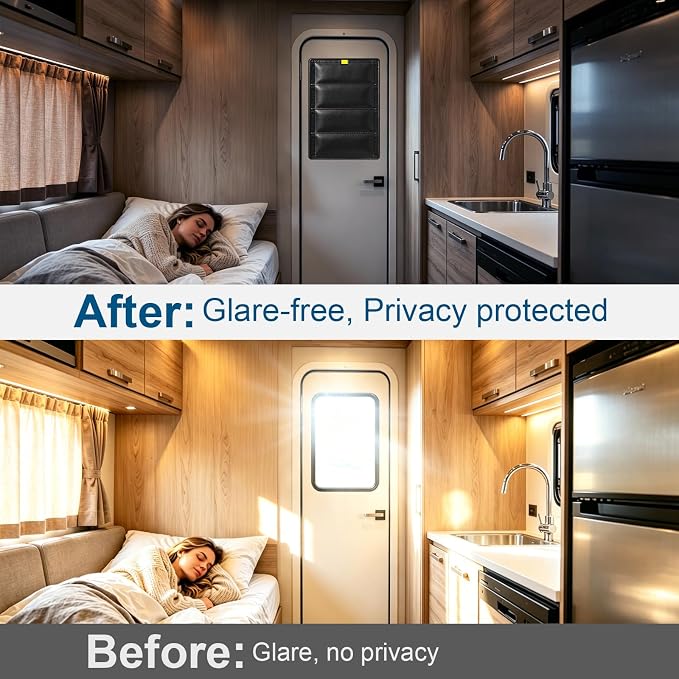 RV Door Window Shade Cover 25" (L) x 16" (W), Foldable Hook&Loop Design, RV Blackout Window Cover with UV Protection, Waterproof Fabric, Reflective (Dark Black, 1 Pack (25" L x 16" W)) - Image 3