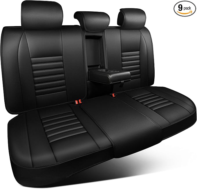 CAR PASS Back Seat Covers, Nappa Leather Rear Seat Bench Cushion Lined Sponge Waterproof Breathable PU Split Back Row Protector Universal Fit for Car Vehicle Sedan SUV Pickup Truck, Back Rear Seats by CARPASS
