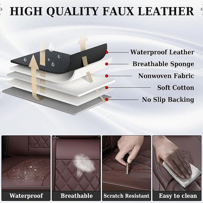 Coverado Front Seat Covers, Car Seat Covers Front Seats, Luxury Faux Leather Seat Covers for Cars, Car Seat Protector Waterproof, Automotive Driver Seat Cover Universal Fit for Most Cars, Brown - Image 5