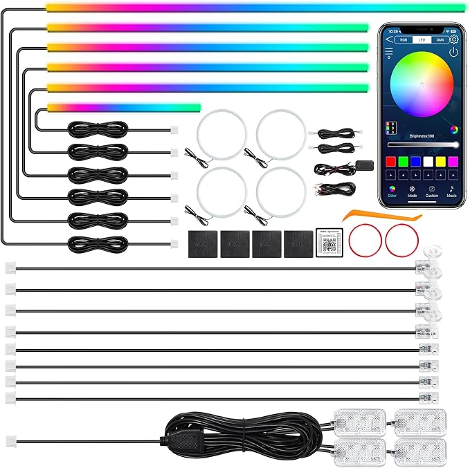 Dreamcolor Acrylic Interior Car LED Strip Light with Wireless APP, RGB 22 in 1 with 175 inches 612 LEDs Fiber Optic Strip Lights for Car, Dual Zone Music Sync Neon Car Ambient Lighting Kits by MAODANER