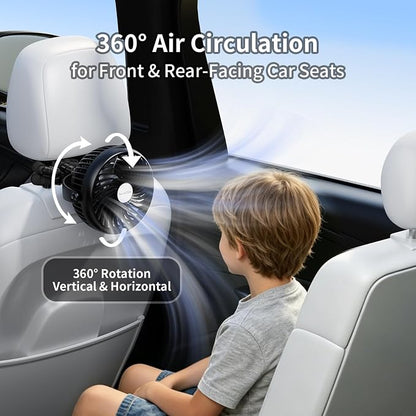 Socool 5000mAh Portable Car Fan Rechargeable Battery Powered, 3-Speed Car Seat Clip on Fans for Baby Kids Backseat Cooling, Mini Stroller Fan 360° Rotation for Crib Golf Treadmill Travel - Image 2