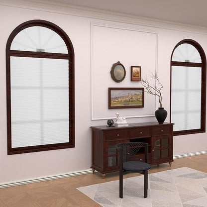 Myshade Arch Window Shades Half Circle Light Filtering Cellular Shades Cordless No Drill Blinds for Windows Half Moon Honeycomb Fabric No Tools Shades Easy Install (1PCS White 24" W X 48" H) - Image 2