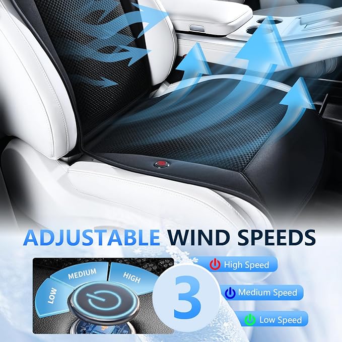 Cooling Car Seat Covers Blowing & Suction Ventilated Car Seat Cushion with 8 Turbo Fans 12V-24V 3-Speed Adjustable Car Seats Cooling Pad Universal Fit for Car SUV Truck Van Summer Driving - Image 4